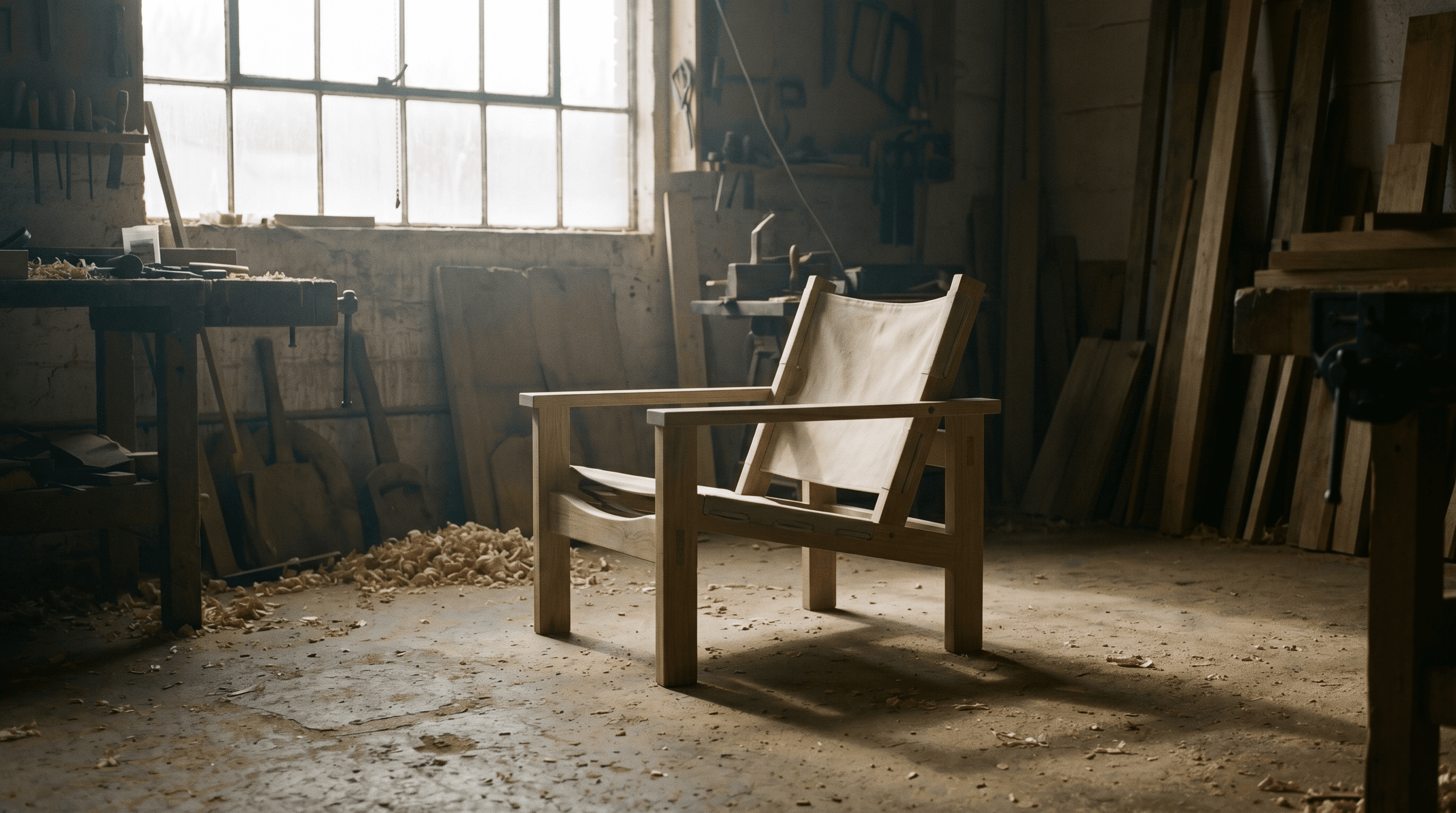 A prototype chair in morning light