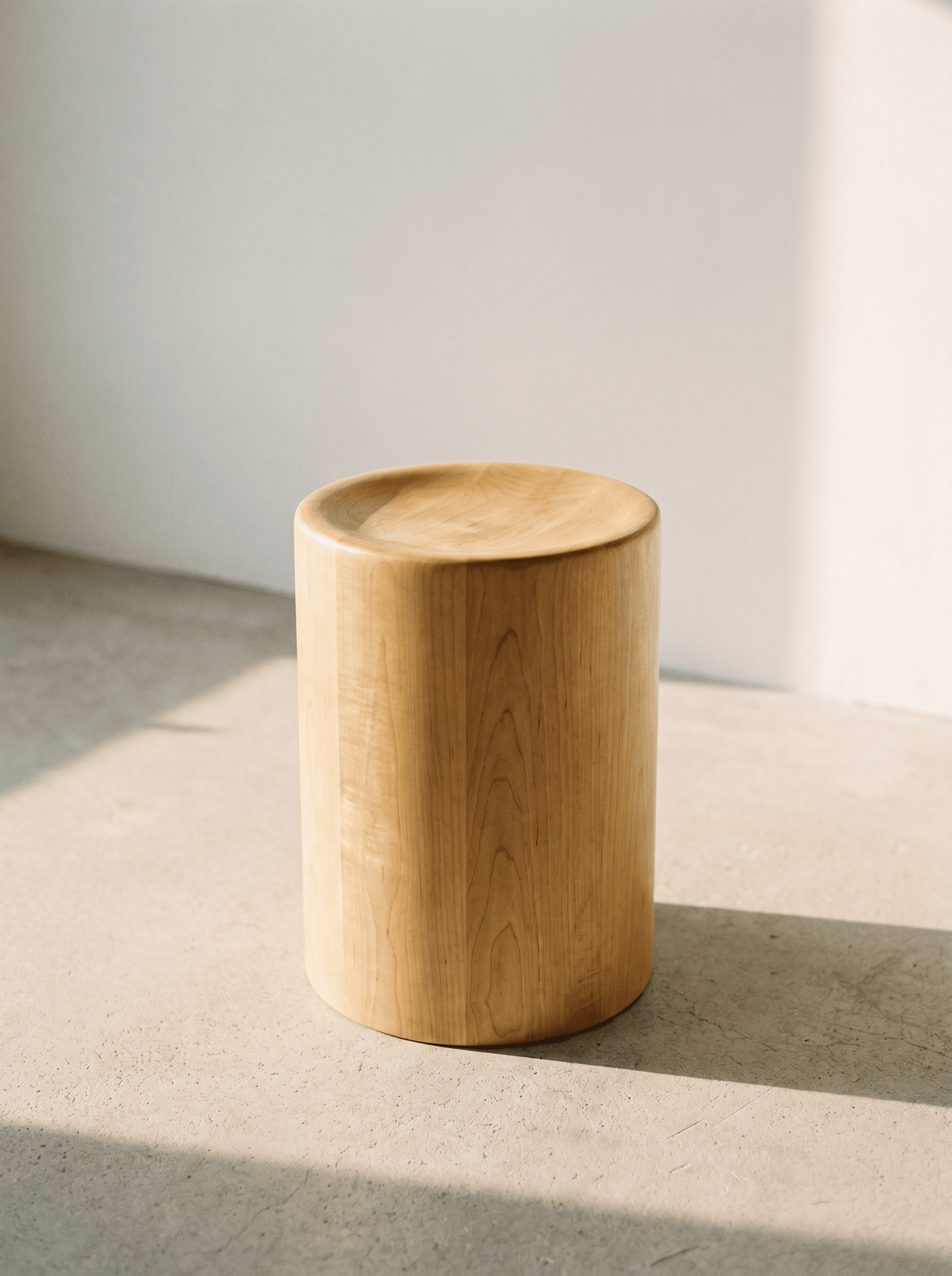 Simple maple stool on a concrete floor